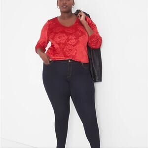Lane Bryant Red Velvet Burnout Long Sleeve Stretch Soft Blouse Plus Size 26 28 4